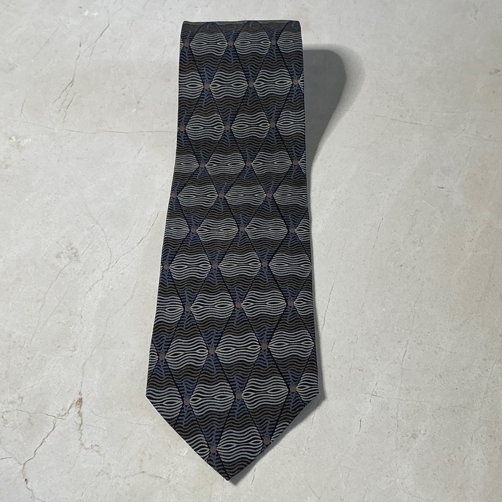 Jhane Barnes Geometric Black, Blue, khaki and Gray Tie